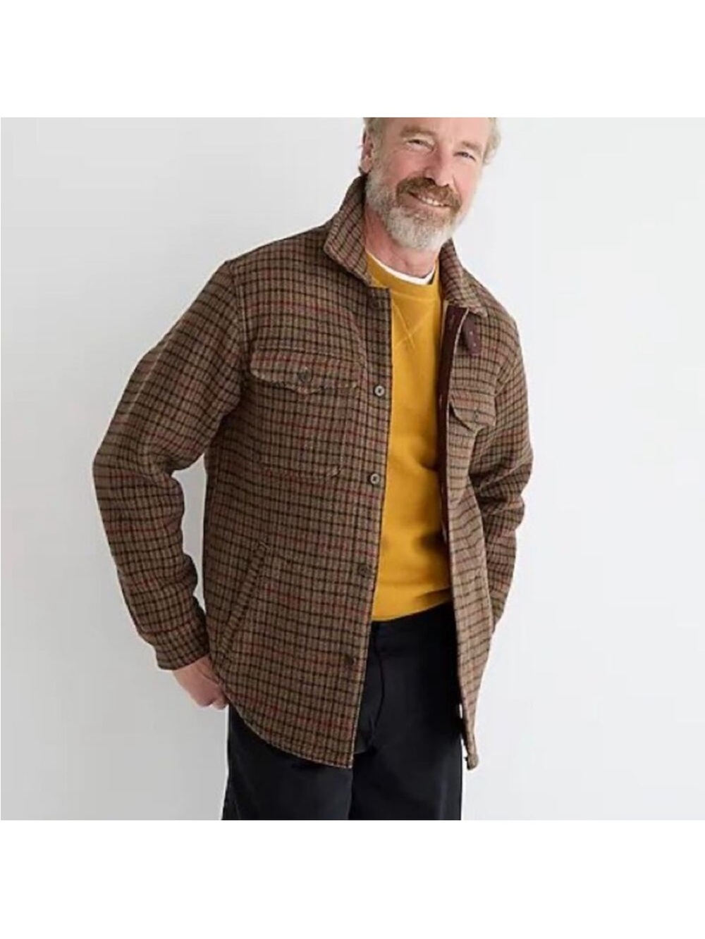 NWOT J. Crew Wallace & Barnes Men's Wool Blend Shirt Jacket Brown Plaid XL